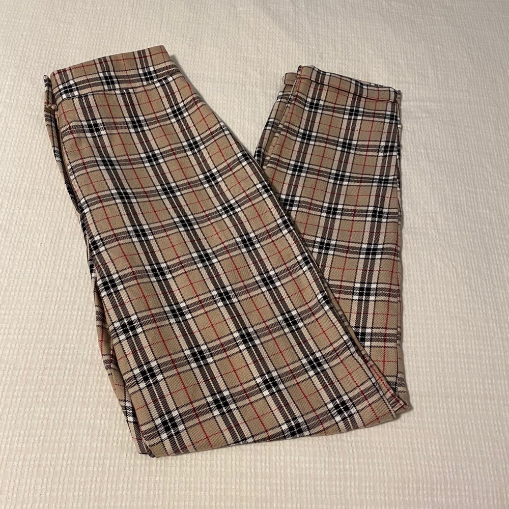 High rise plaid pants